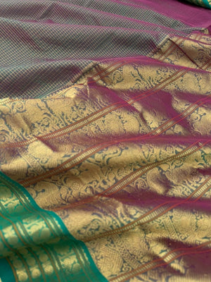 Zari Kissed Silk Cotton -unique mix of teal and pink vairaoosi kattam