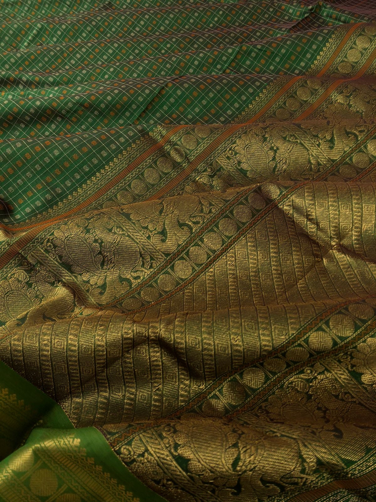 Woven Motifs Silk Cottons - deep dark algae green Lakshadeepam