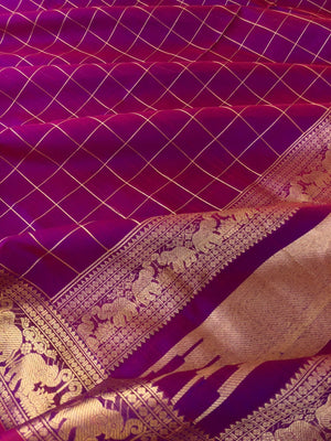 Zari Kissed Silk Cotton - a beautiful red short purple muthukattam with short pallu