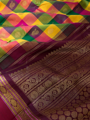 Paalum Palamum Kattam on Kanchivarams - the most beautiful one of a kind paalum Palamum korvai Kanchivaram in vibrant mix of colours