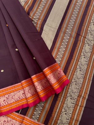 Mangalavastaram - coffee bean brown with elephants woven borders