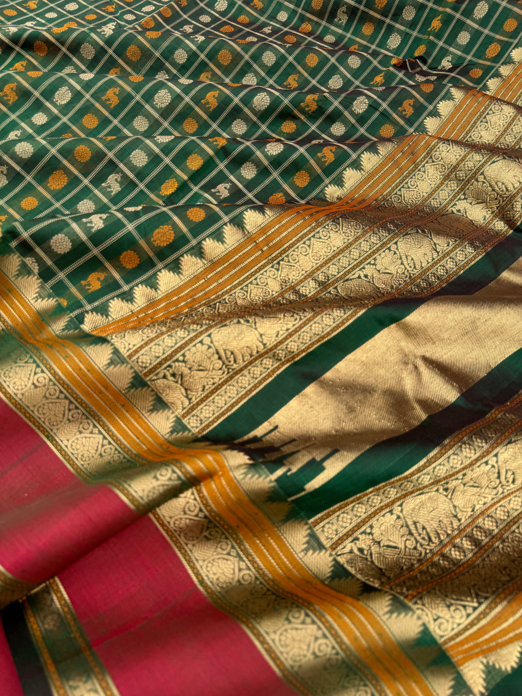 Woven Motifs Silk Cotton - meenakshi green 1000 buttas
