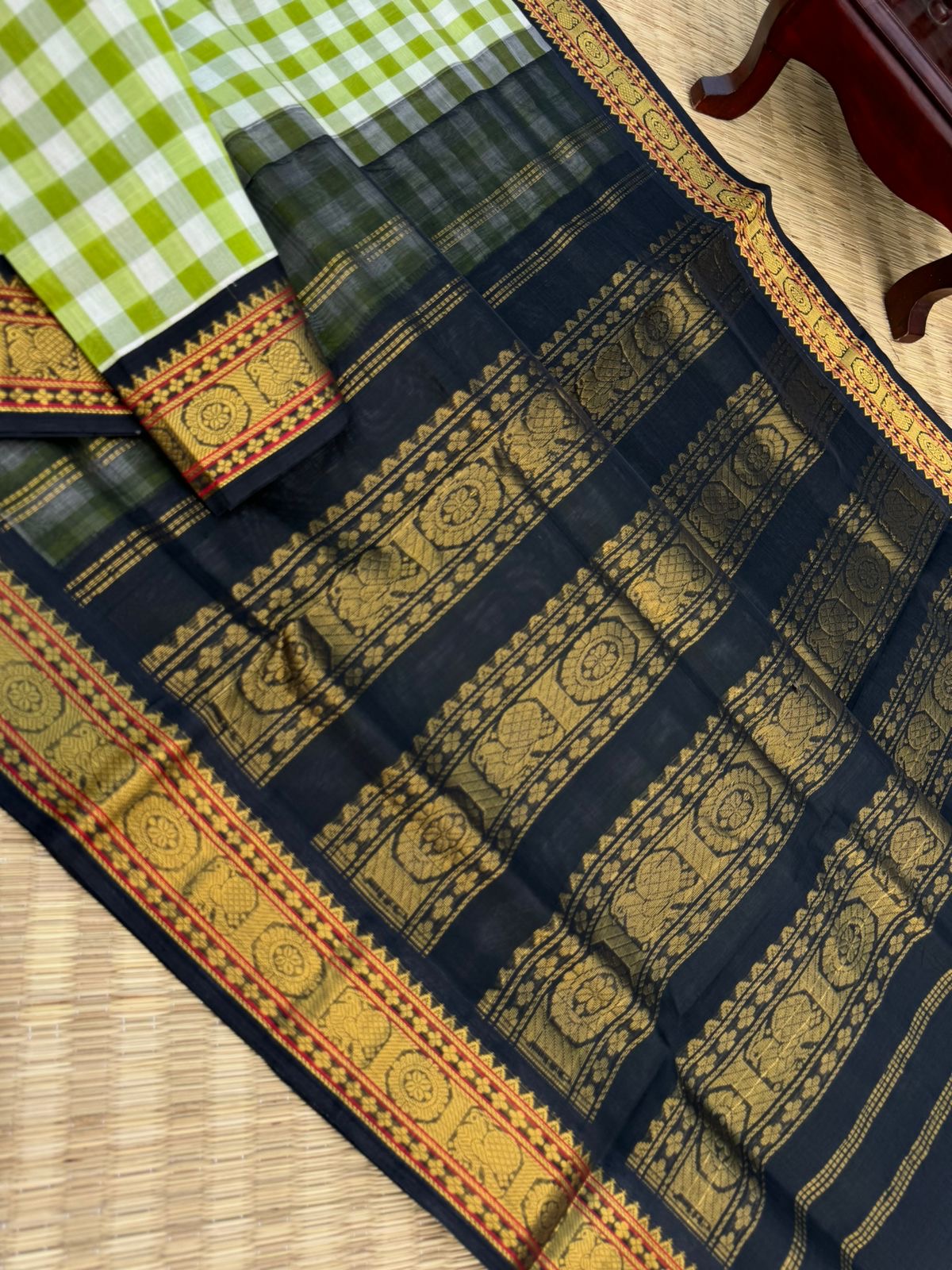 Korvai Silk Cottons - creamy green chex