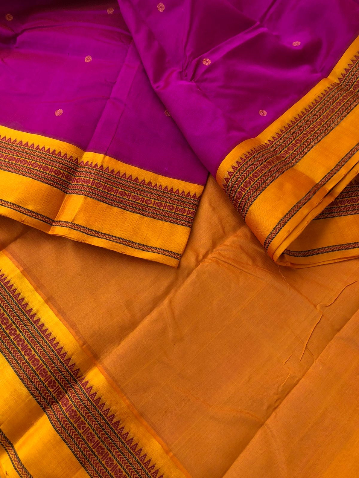 Divyam - Korvai Silk Cotton with Pure Silk Woven Borders - vada malli and mustard