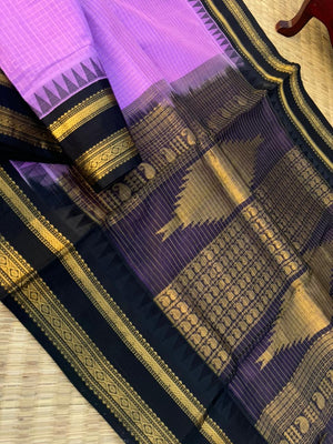 Korvai Silk Cottons -blackcurrant body and black borders