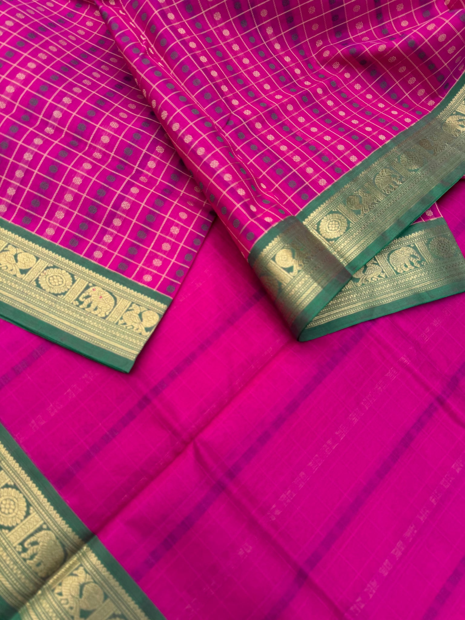 Woven Motifs Silk Cotton - deep pink 1000 kamalam buttas for people who love small borders