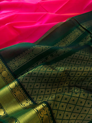 Bliss of Korvai Silk Cottons - pink and Meenakshi green