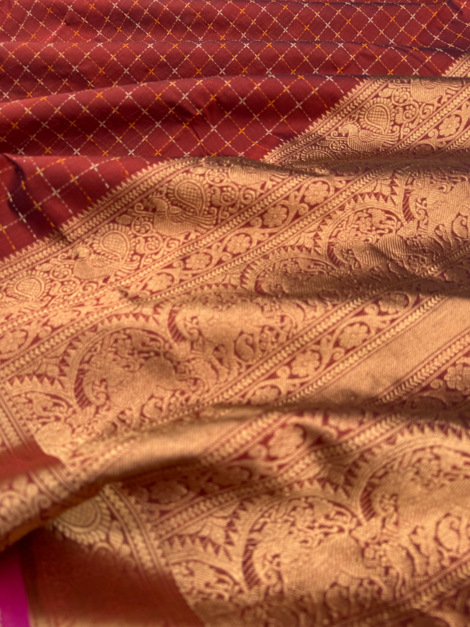 Woven Motifs Silk Cotton - maroon pluse buttas