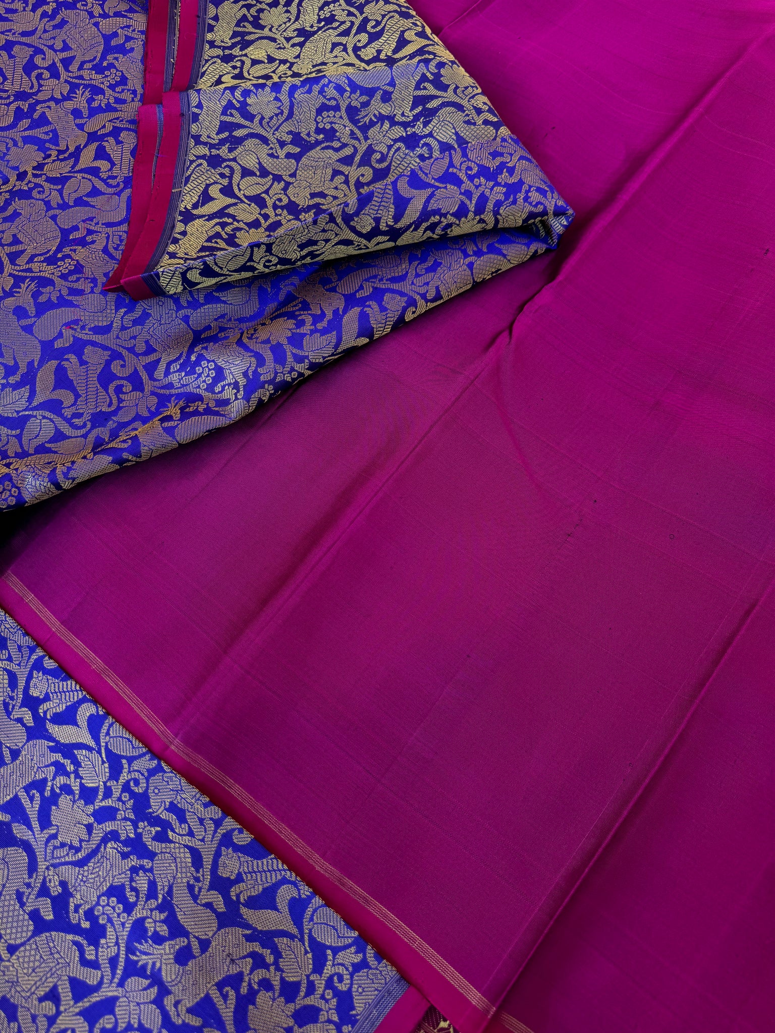 Haritham - Heirloom Yarn Play on Kanchivaram - stunning blue and mustard buttad vanasingaram