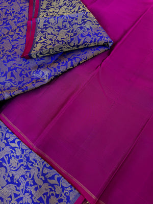 Haritham - Heirloom Yarn Play on Kanchivaram - stunning blue and mustard buttad vanasingaram