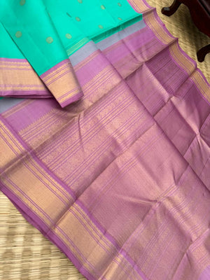 Meenakshi - Heirloom Korvai Kanchivarams - a unique tone of pastel aqua and baby pink