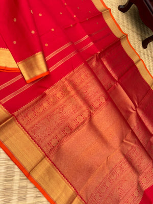 Colours of Navarathri 2025 on Kanchivarams - wear this full tomato red and gold kanchivaram style with any of your gold or diamond jewellery !! You will be talk of the town for sure