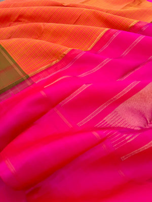 Album Untouched - a classic rust orange with short green and pink Ganga jammuna woven borders with rani pink pallu and blouse