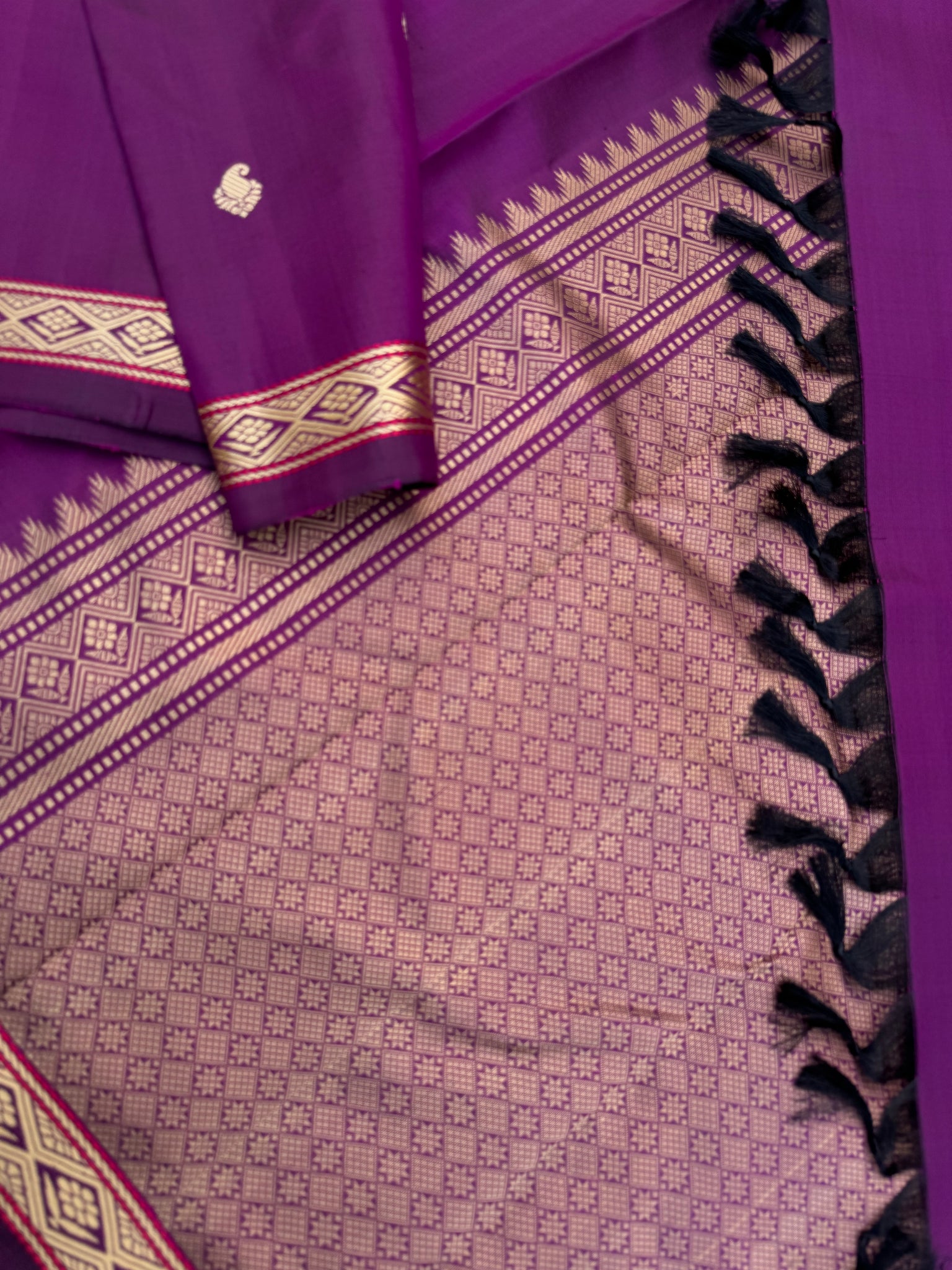 Woven from Memories - Stunning No Zari Kanchivarams - deep dark brinjal purple with vintage small borders Kanchivaram