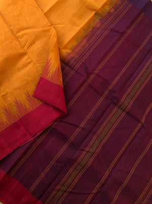 Cotton body with Pure Silk One Side Korvai Borders - turmeric mustard and red