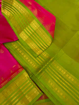 Korvai Silk Cotton - pink and apple green
