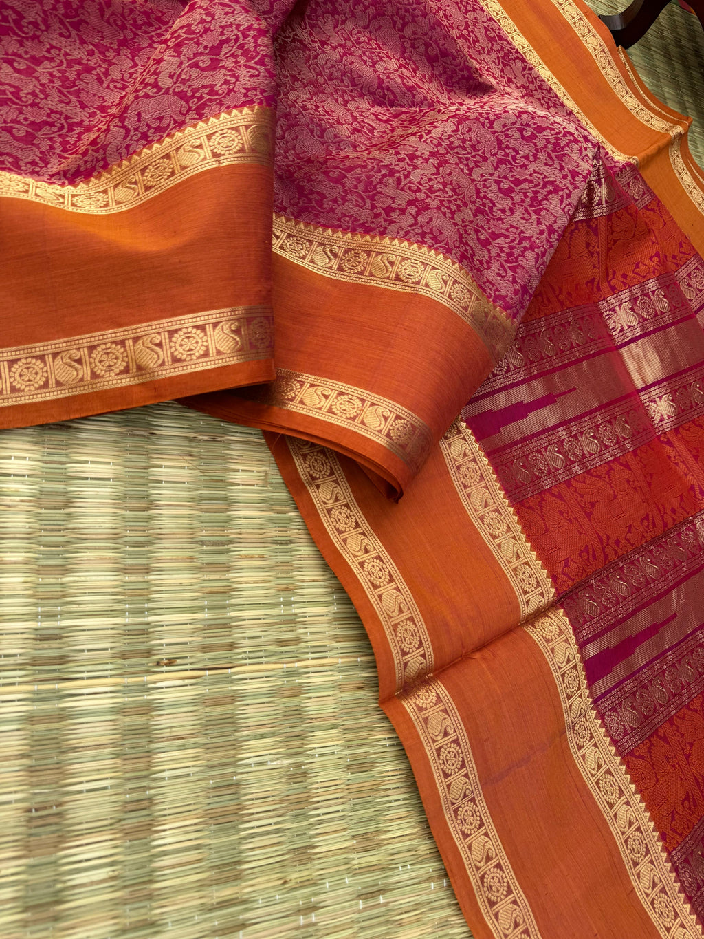 Woven Motifs Silk Cotton - deep pink vanasingaram
