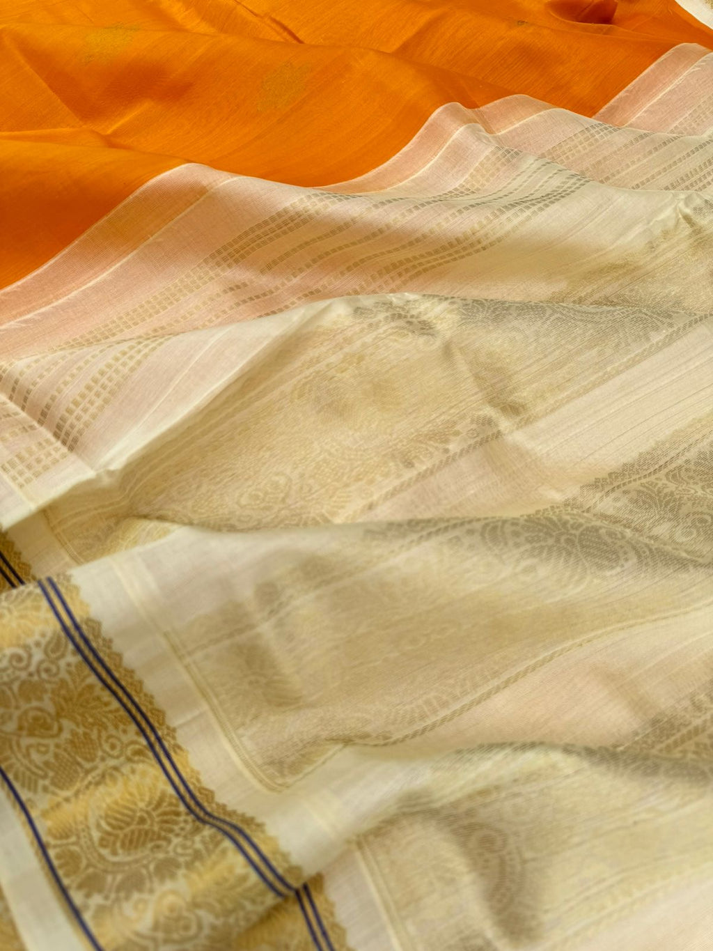 Korvai Silk Cottons - stunning mango yellow and creamy off white