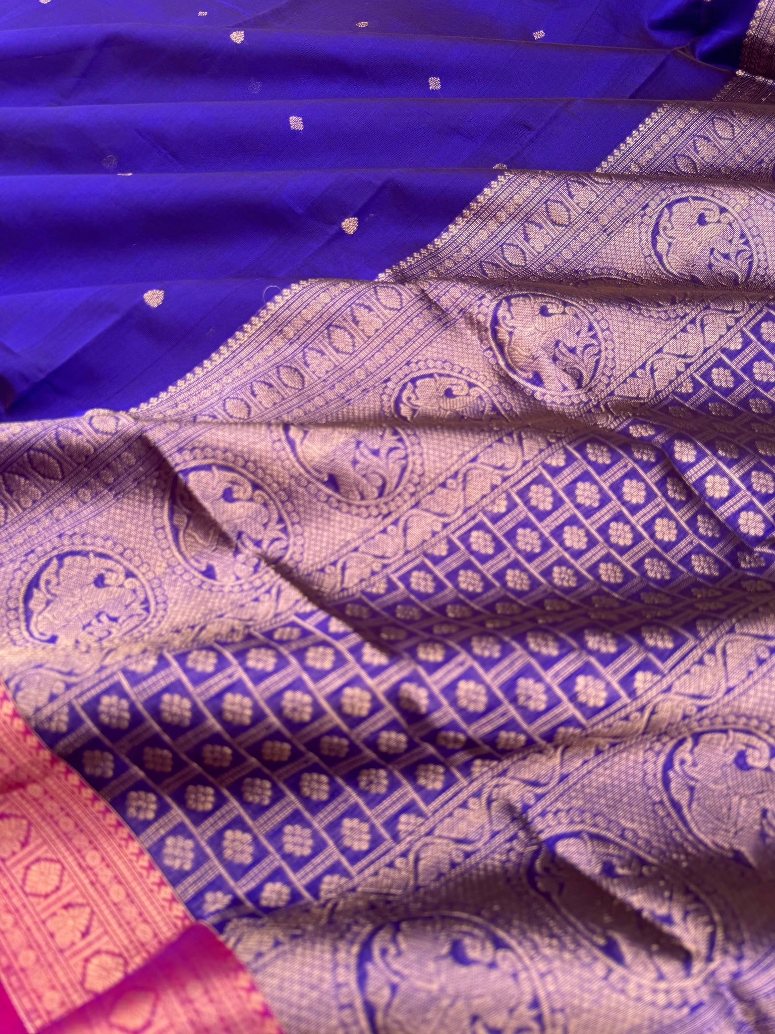 Zari Kissed Silk Cotton - dark deep violet for people who love small borders