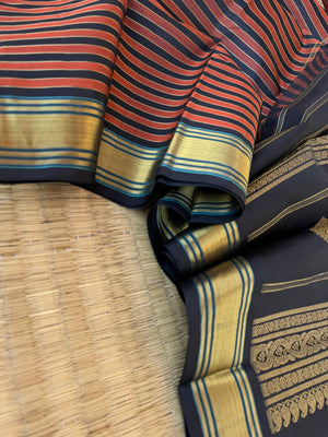 Vari - Stripes woven Kanchivaram | rust and black