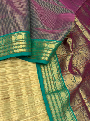 Zari Kissed Silk Cotton -unique mix of teal and pink vairaoosi kattam