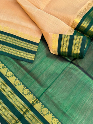 Korvai Silk Cotton - sandal wood and Meenakshi green