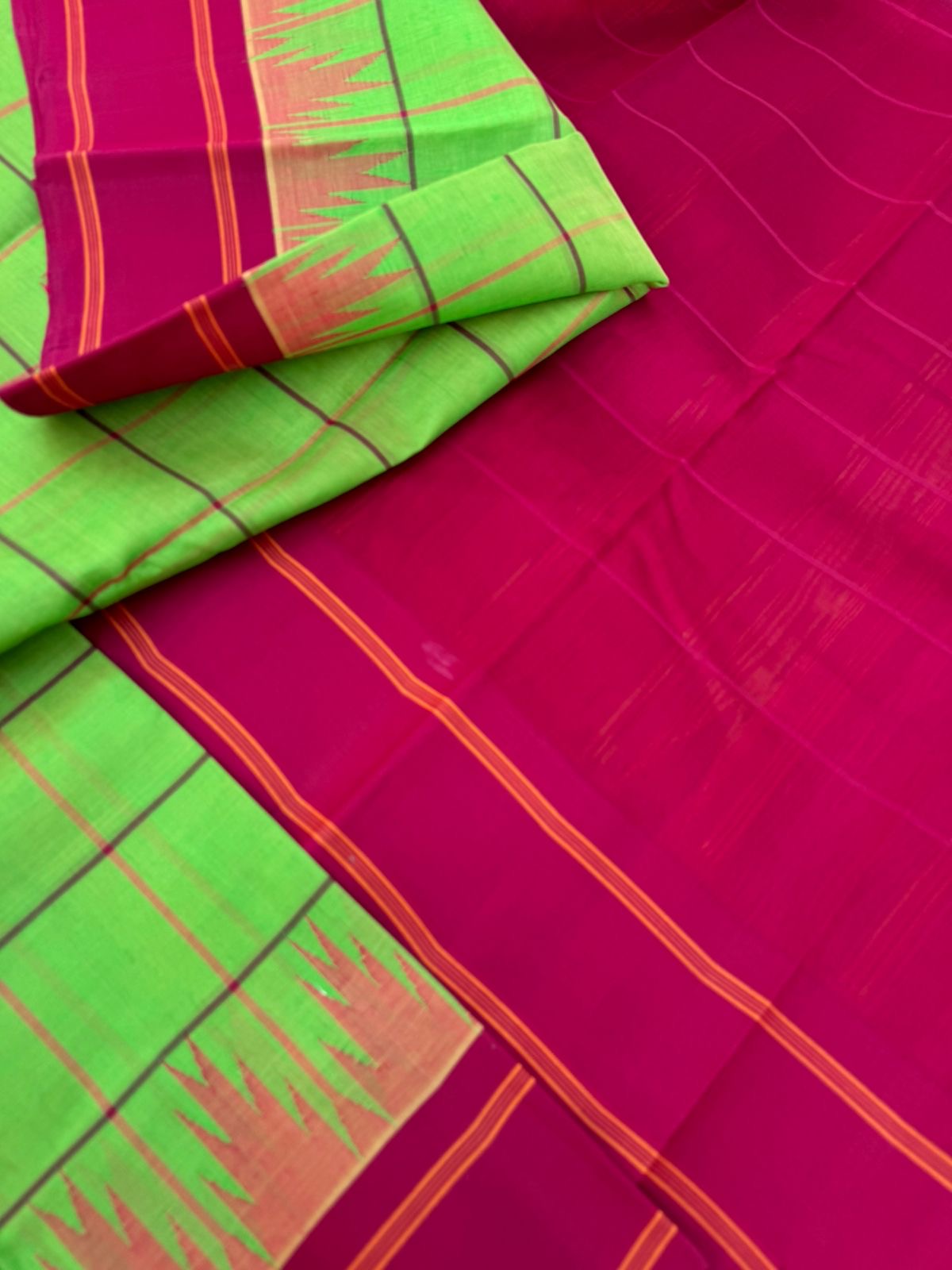Signature Silk Cotton - deep apple green and reddish maroon bold chexs