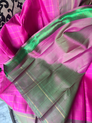Shree Ka - beautiful floral pink and short green kattam woven body