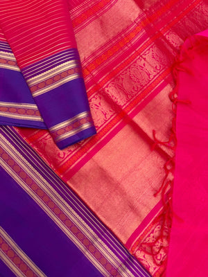 Zari Kissed Silk Cotton -rain pink short red Vairaoosi with traditional borders