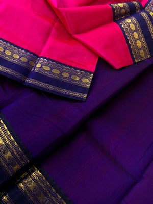 Bliss of Korvai Silk Cottons - Indian pink and ink blue