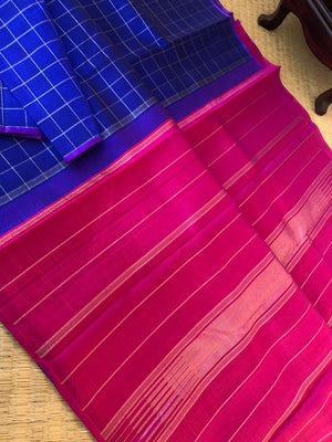 Mohaa - Beautiful Borderless Kanchivarams - ms blue and pink kattam woven body