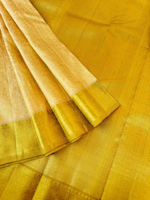 Aandal - The grandeur Kanchivaram - gorgeous butter and gold tone full body end to end zari woven parrots body