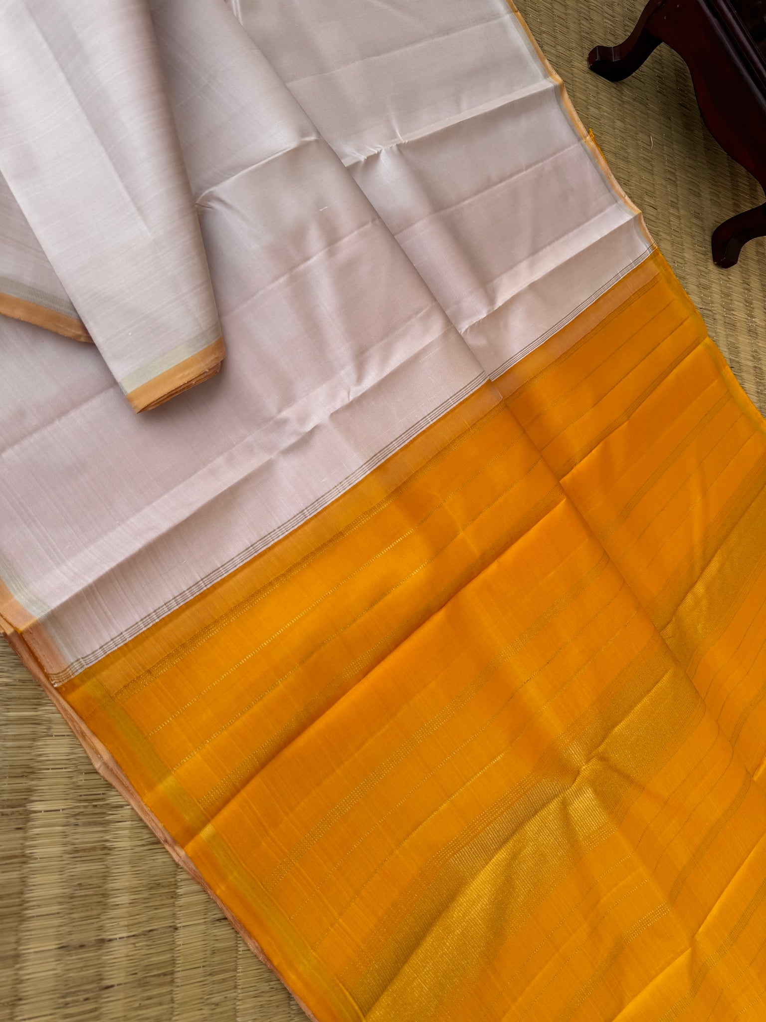 Contrast Play Kanchivarams - pale off white and mustard