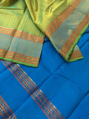 Woven Motifs Silk Cotton - short green and blue Lakshadeepam