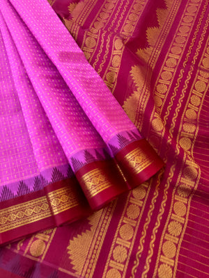 Korvai Silk Cotton - rose pink and aaraku lakshadeepam