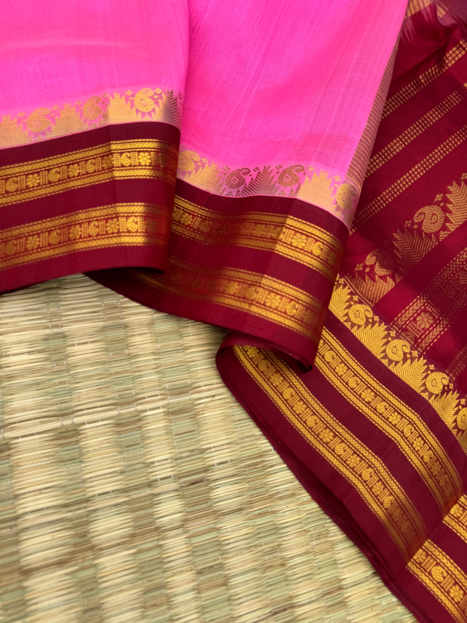Korvai Silk Cotton - candy pink on deep aaraku