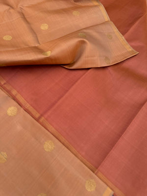 Mohaa - Rarest Borderless Kanchivarams - a pastel pale peach with two weave woven unique pallu