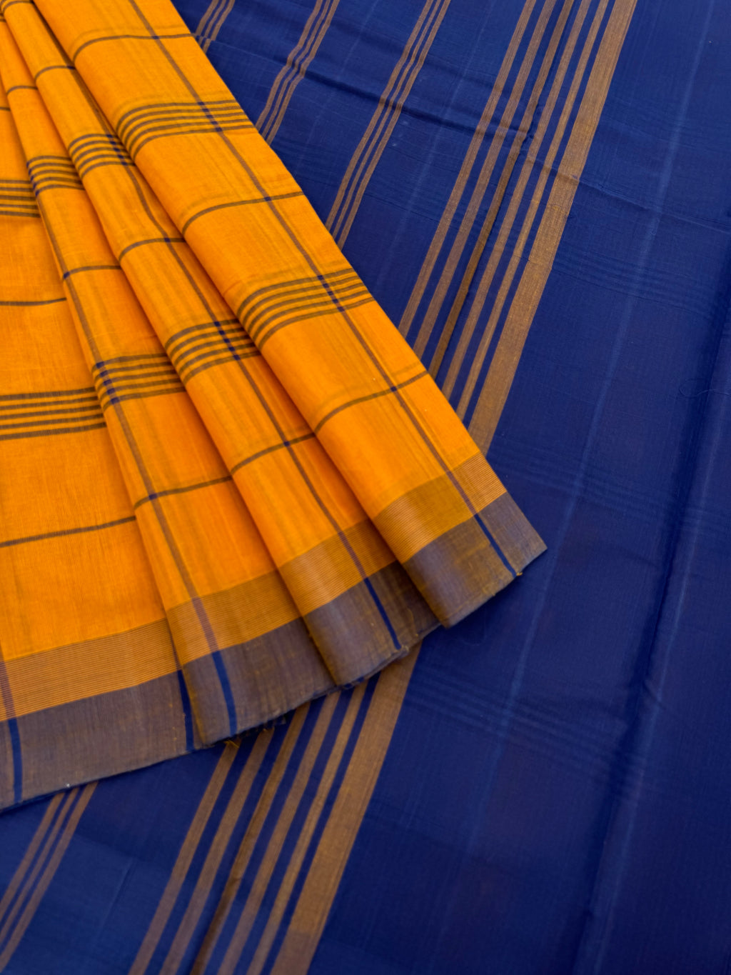 Pragatham - Contrast Play - deep mustard and dark ink blue