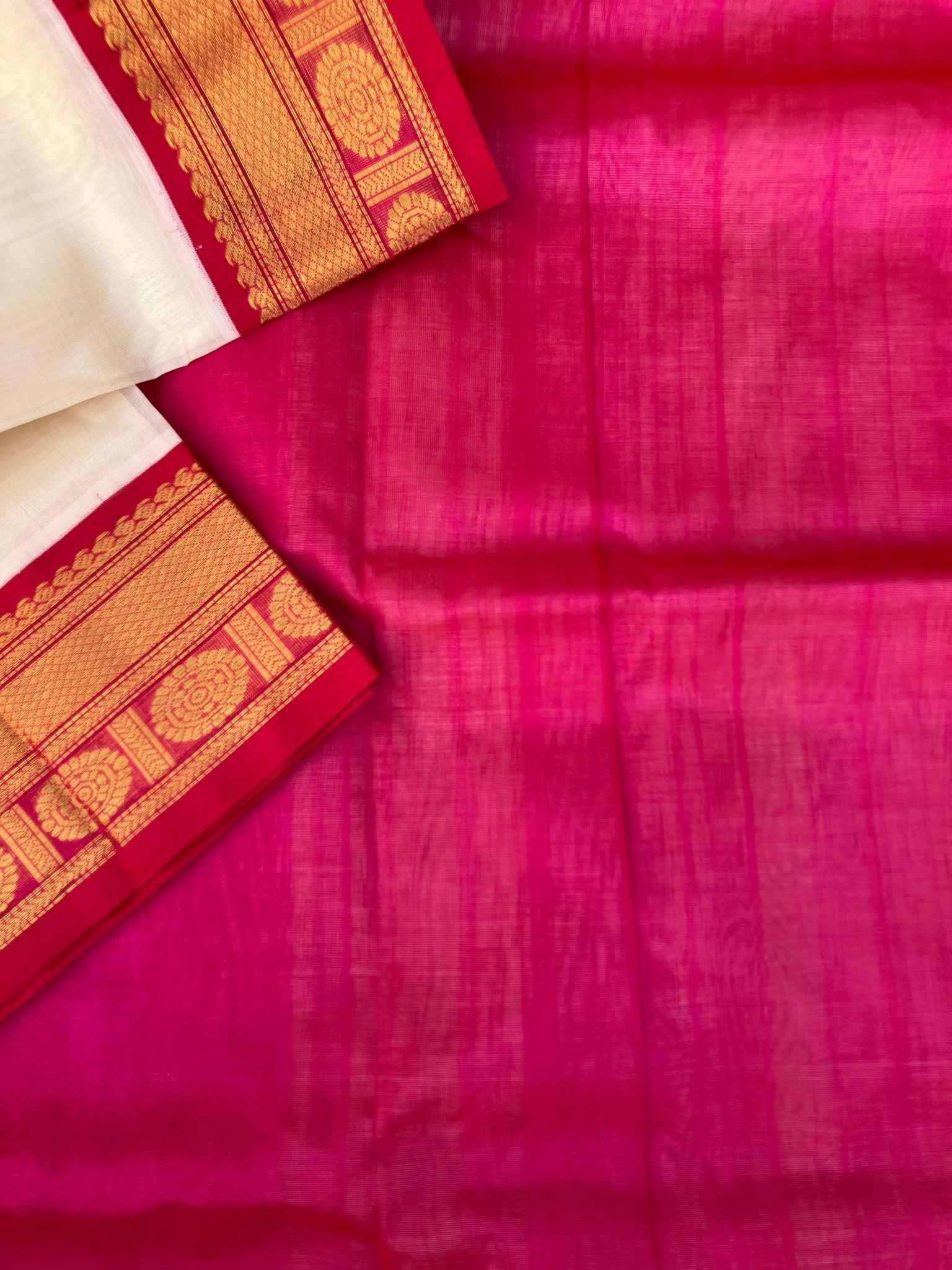 Korvai Silk Cotton - off white and pink