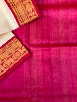 Korvai Silk Cotton - off white and pink