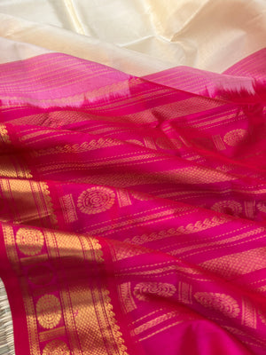 Korvai Silk Cotton - off white and pink