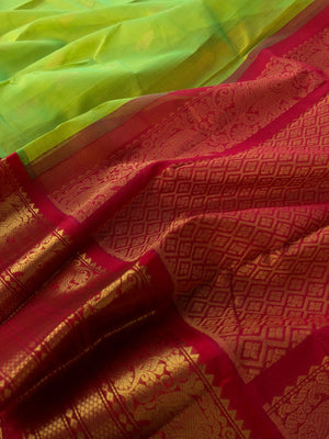 Bliss of Korvai Silk Cottons - fresh green and red