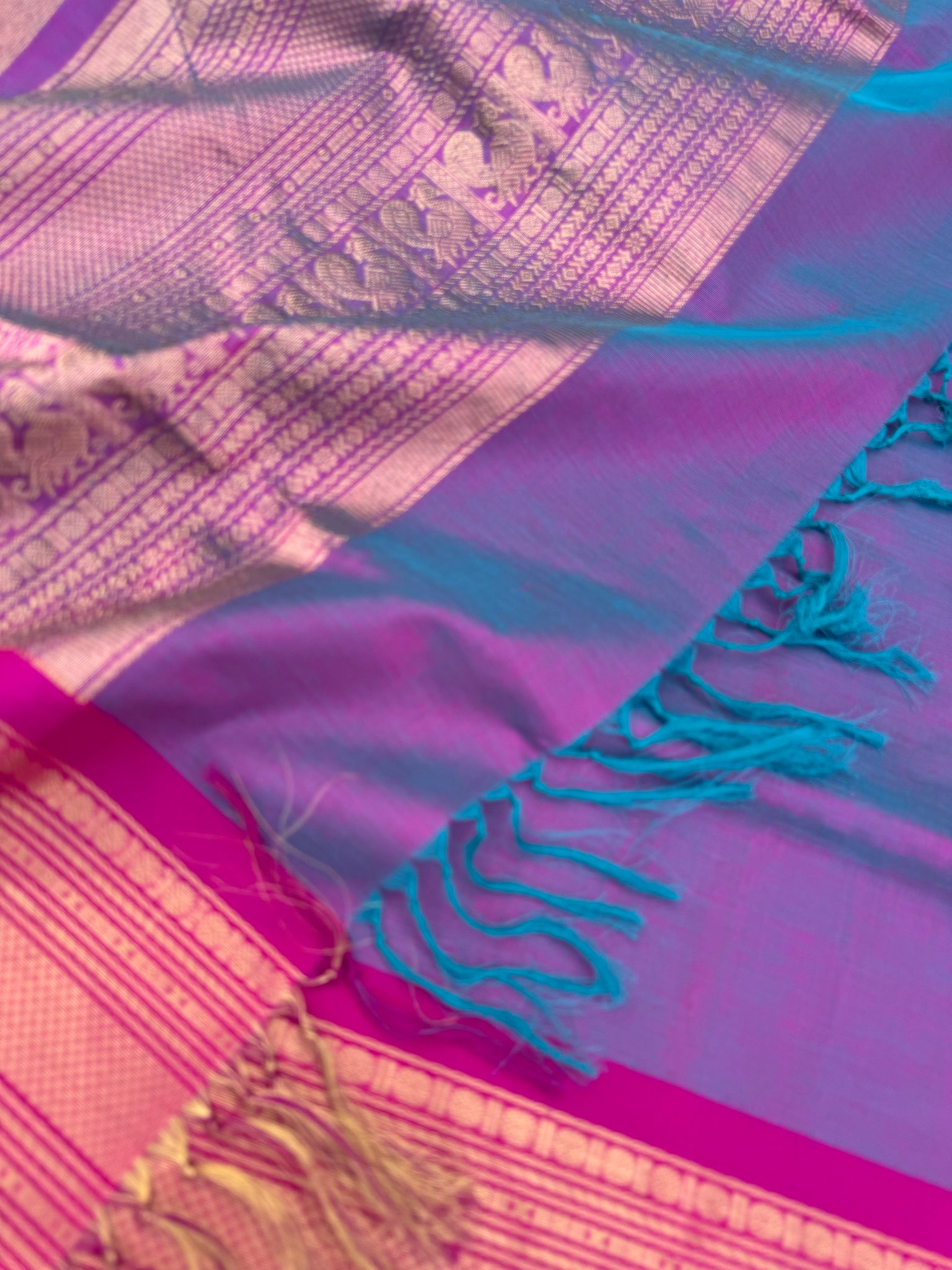 Zari Kissed Silk Cotton - a stunning violet blue grandest woven borders