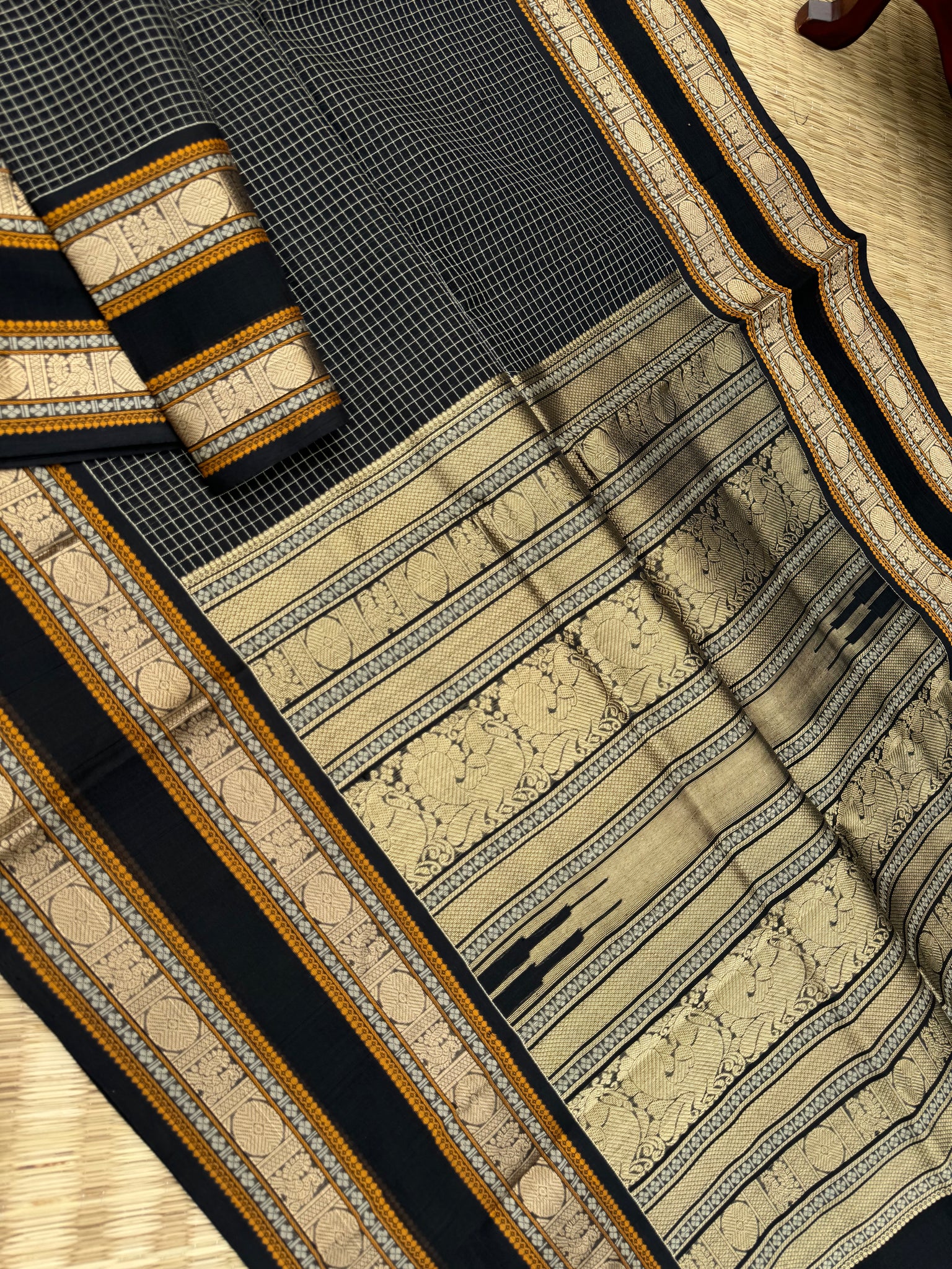 Zari Kissed Silk Cotton - gorgeous black podi kattam with stunning pallu