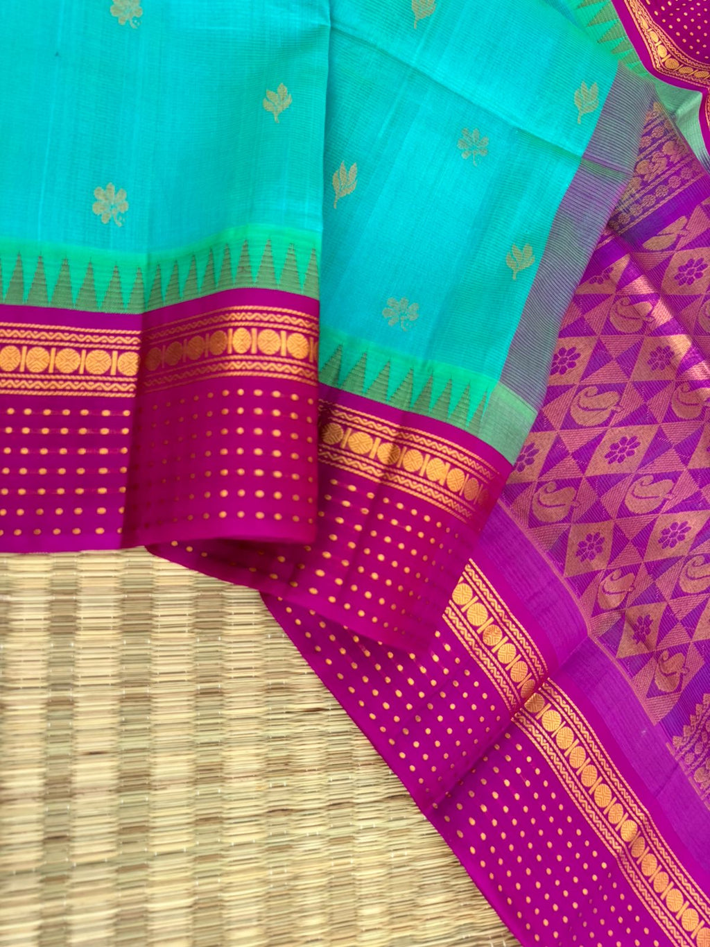 Korvai Silk Cotton - stunning aqua blue green and majentha