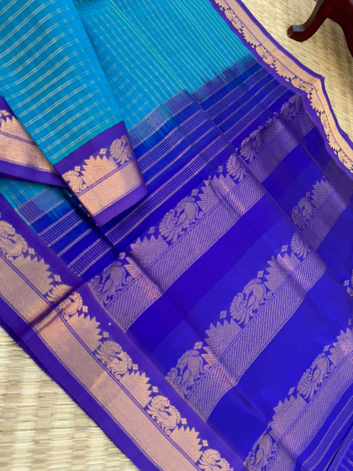 Korvai Silk Cottons - blue on blue zari kattam