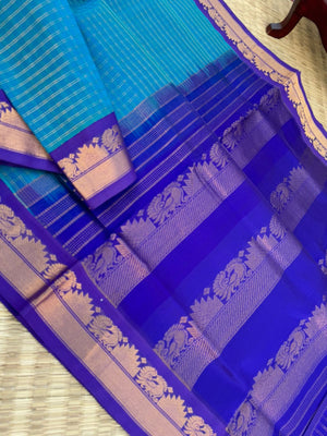 Korvai Silk Cottons - blue on blue zari kattam