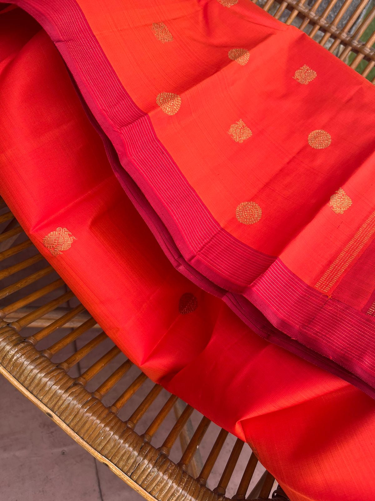 Meenakshi - Heirloom Kanchivaram - simple and best orange and pink with mayil chackaram woven buttas