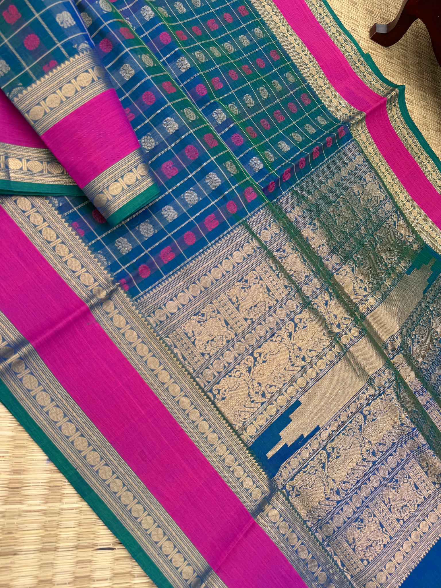 Woven Motifs Silk Cotton - dual tone peacock 1000 buttas