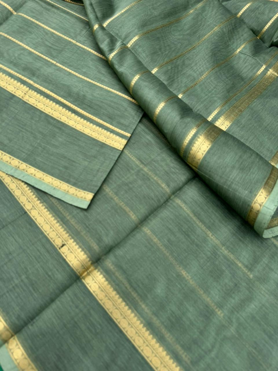 Zari Kissed Silk Cotton - burnt elachi green veldhari